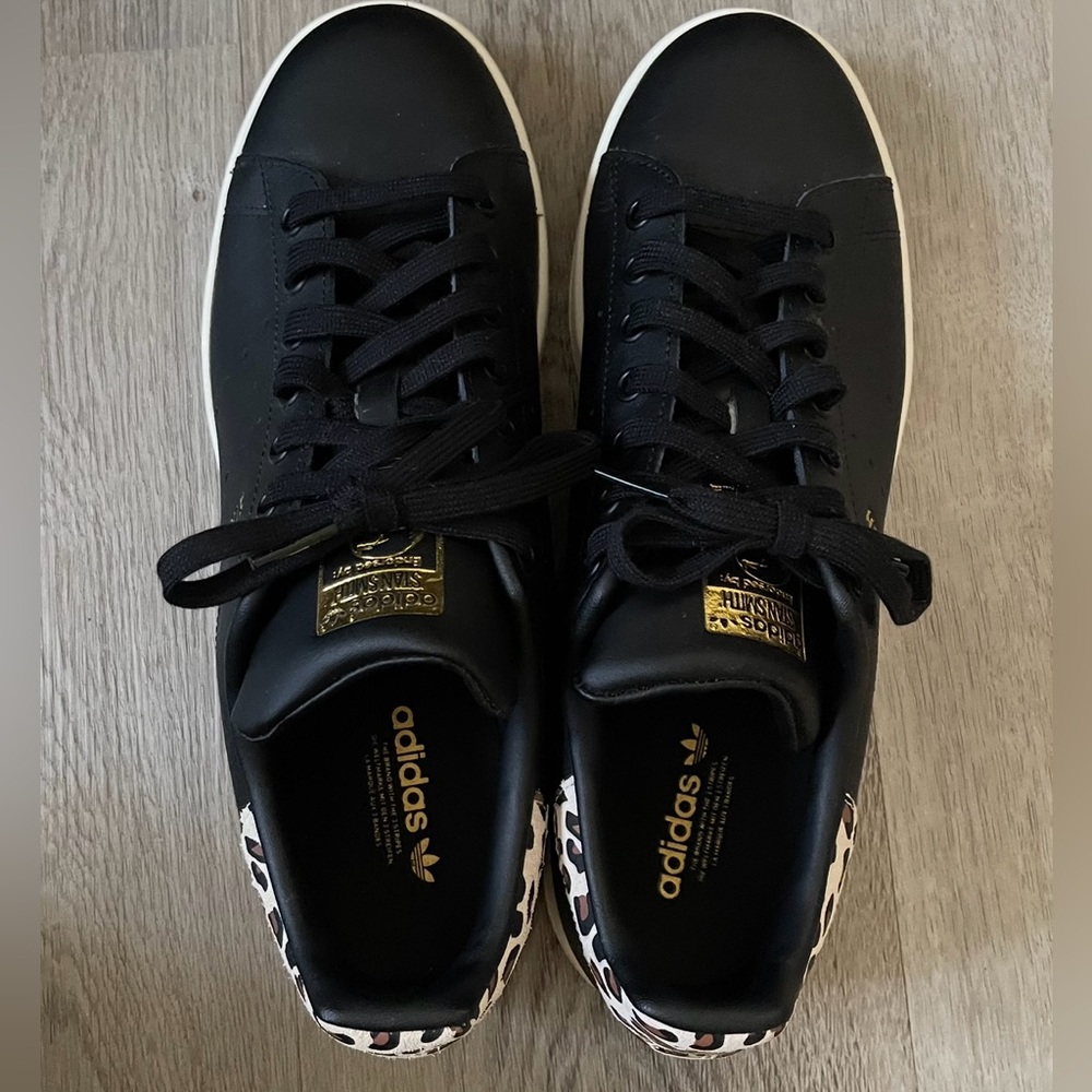 Adidas Stan Smith Black Leopard Leather Sneakers - Women’s 11 / Men’s 10 - Picture 3 of 7